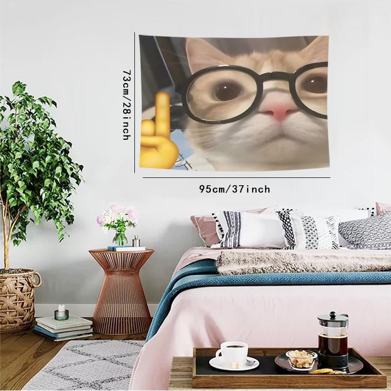 Cute Cat Pattern Tapestry, 1 Count Creative Glasses Cat Pattern Wall Hanging Tapestry, Wall Art for Home Living Room Bedroom Dorm Decor