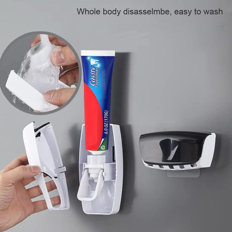 Automatic Toothbrush Dispenser, 2 Counts set Wall Mounted Punch Free Toothpaste Squeezer & Toothbrush Holder, Bathroom Supplies for Home Use