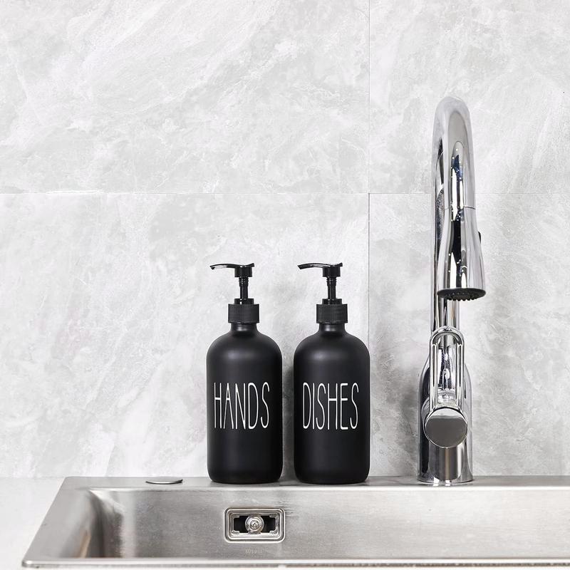 2 Pack Black 16 Oz Glass Soap Dispenser with Pumps, Premium Set for Sink and Farmhouse Decor - Hand & Dish Soap Dispensers