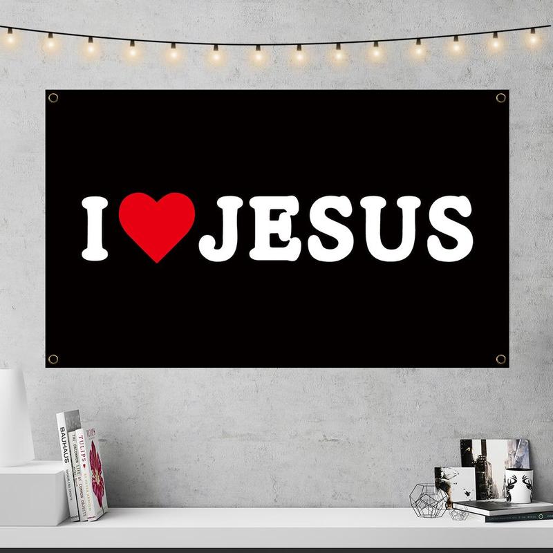 I Love Jesus Letter Pattern Hanging Banner for Room Decor, Wall Hanging Backdrop, Wall Hanging Decor for Home Living Room Bedroom Dormitory, Home Decor