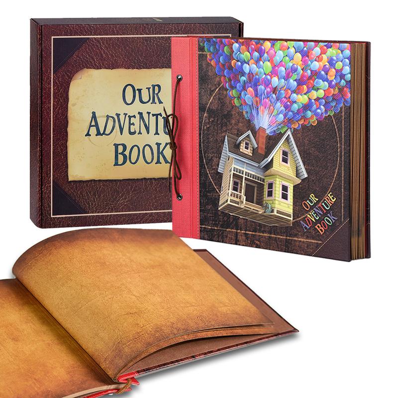 Big Adventure Book 12x12 Inch Scrapbook Photo Album, 60 Pages, 3D Retro Embossed Letter Hardcover Movie Up Travel Journal Memory Book Sheets