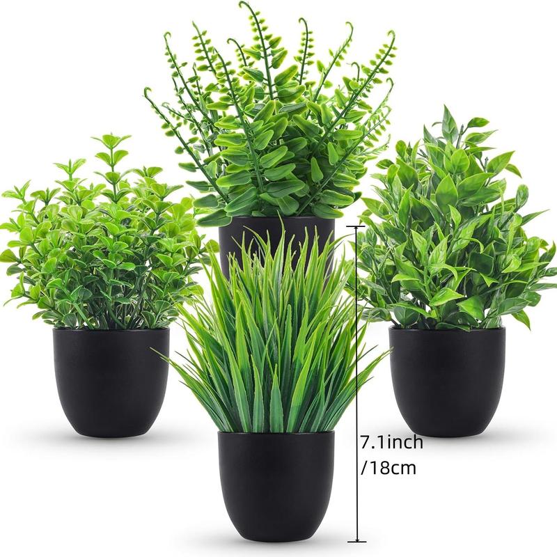 Artificial Potted Plant, 4 Counts set Fake Potted Plant, Faux Decorative Indoor Plant for Home Office Desktop Decor, Home Decor Supplies