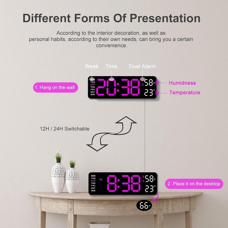 Modern Simple Digital Clock, 1 Count Multifunctional Hangable Alarm Clock, Large Digital Clock with Alarm Function, Suitable for Home Office Bedroom [Battery Required, without Battery]