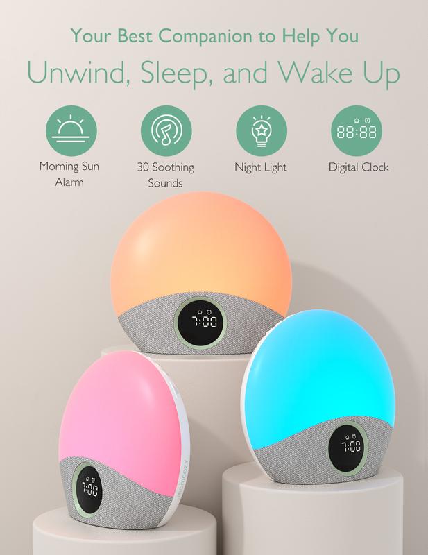 Momcozy Sunrise Alarm Clock Wake Up Light Baby Sound Machine, Adult White Noise Machine with Dimmable Night Light 30 Soothing Sleep Sounds Alarm Clock for Heavy Sleepers