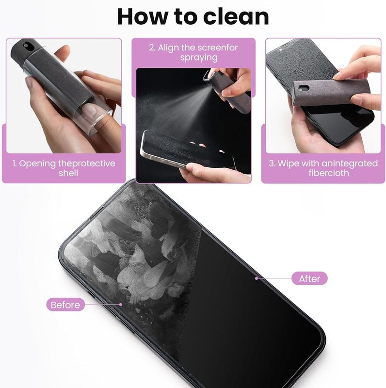 Touchscreen Screen Cleaner, Car, Tablet and Phone Screen Cleaner, Two in One Spray and Microfiber Cloth, Car Accessories for Women Perfect Gifts(Grey)