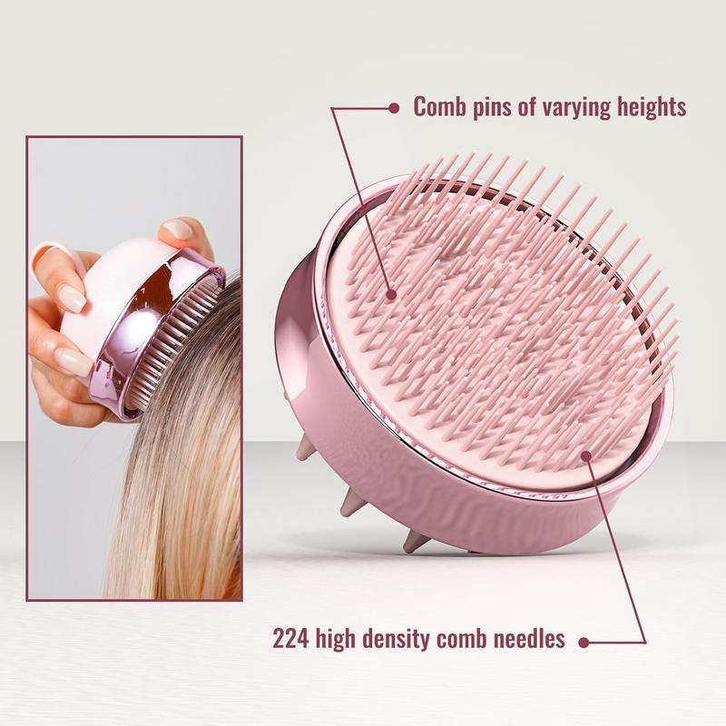 2-in-1 Scalp Massager Shampoo Brush, SHINLEA Scalp Scrubber for Hair Growth & Dandruff Removal, Hair Scrubber with Soft Silicone Bristles, Wet Dry Scalp Exfoliator for Scalp Care (Pink)