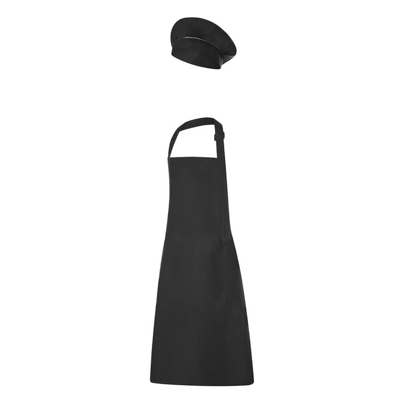 Child Craft Apron and Hat Set Solid Color Front Pocket Bib Apron + Elastic Band Cooking Cap