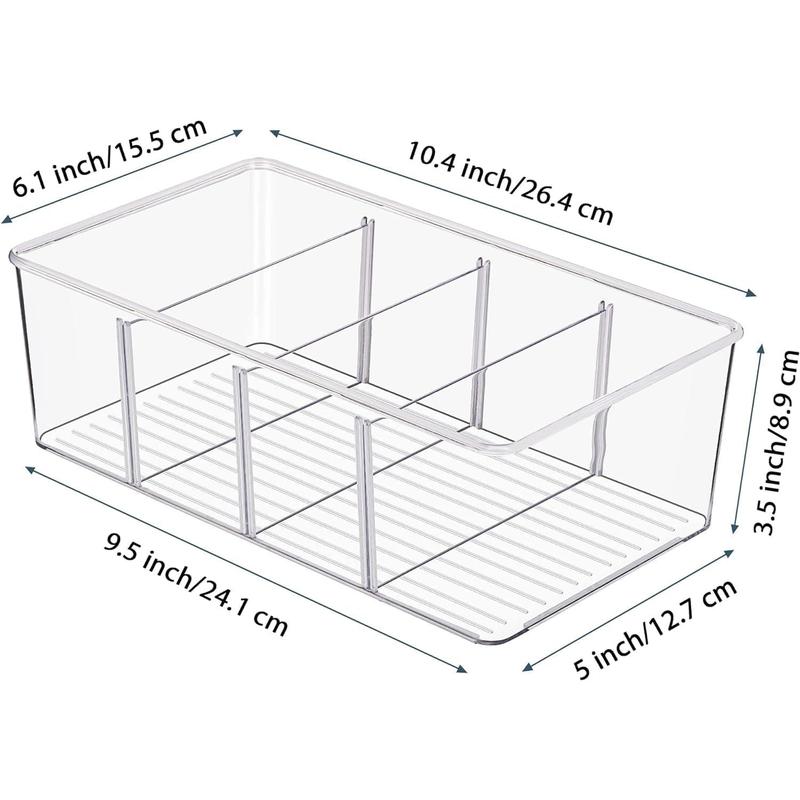 4 Pack Kitchen Organizers and Storage Bins with Removable Dividers,Clear Plastic Bins for Pantry,Fridge,Cabinet Organization and Storage,box container for Snack,Pouches,Spice Packets