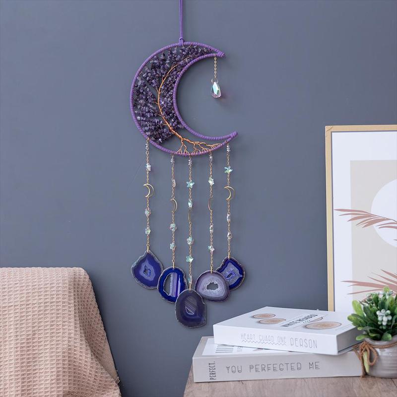 Crystal Tree Of Life Dream Catcher,  1 Count Moon Large Agate Pendant Home Decoration Pendant, Creative Handmade Gift Dream Catcher for Friends