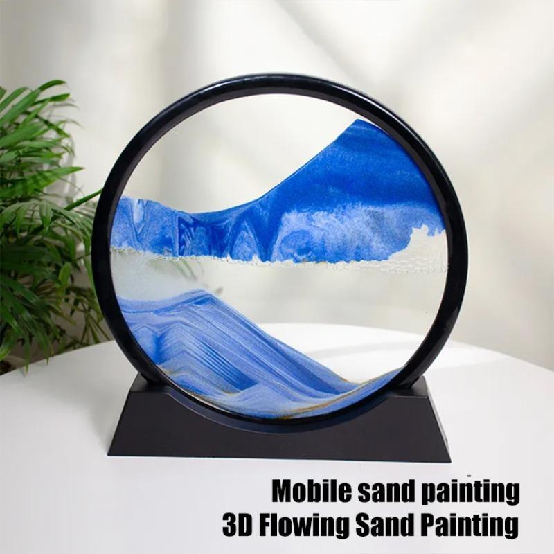 Creative 3D Moving Sand Art Decor, 1 Count Round Glass Flowing Sand Home Decor, Living Room Craft Ornament, Office Desk Circular Sand Art