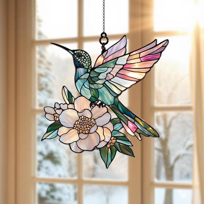 Hummingbird and peony flower ACRYLIC Ornament, Hummingbirds and Flowers Ornament Home Decor