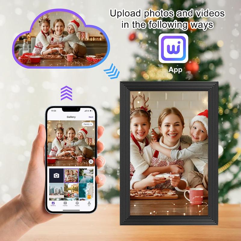 32GB 10.1 inch WiFi Digital Photo Frame 1280 * 800 IPS Touch Screen Share Moments via App from Anywhere, Support Mirco SD Card Extend Storage, Auto-Rotate