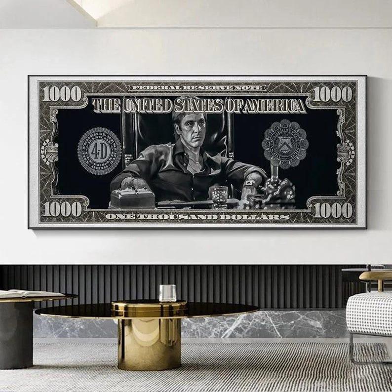 Tony Montana Scarface Classic Movie Money Painting Dollar Wall Art Living Room Home Decor Artwork