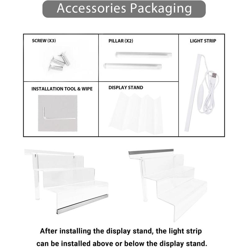 updated version Large Acrylic Display Organizer with LED Light-3 Layers Perfume Stand and Display Step Rack, Men's Cologne Storage Rack, Character Rack, Porta Perfume Para Tocador, Transparent Riser, Dessert Rack acrylic display