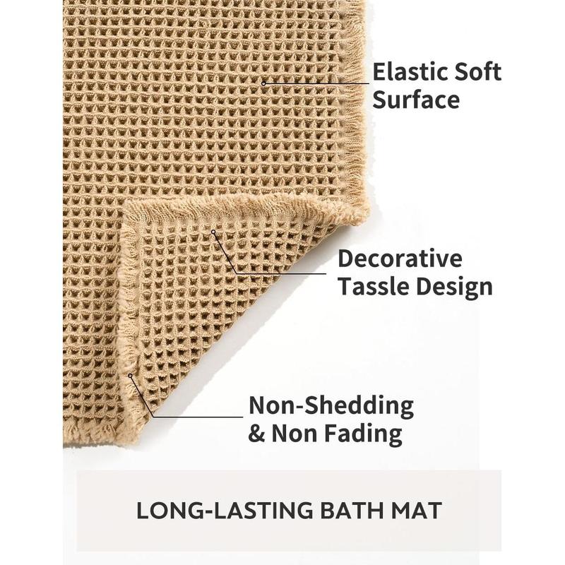 Waffle Bath Mat-Runner Rug, Super Absorbent Non Slip Bath Mats for Bathroom Runner Rug Machine Washable Long Bathroom Rugs with Tassels, Bath Rugs for Bathroom Floor Beside Tub, 2' x 4'( 24