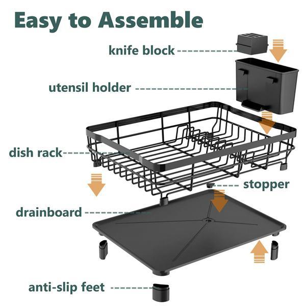 Iron Dish Drying Rack with Drainboard Dish Drainers for Kitchen Counter Sink Adjustable Spout Dish Strainers with Utensil Holder and Knife Slots dishdryerrack