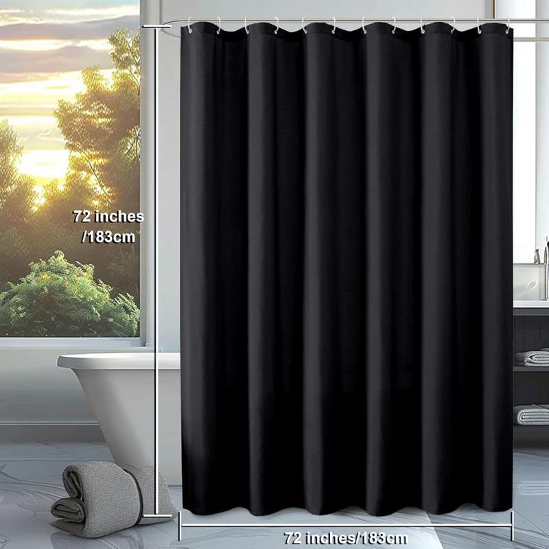 Solid Black Shower Curtain for Bathroom, Fabric Shower Curtain- Soft Cloth & Hotel Spa Quality, Water Repellent, Machine Washable Shower Curtain Set with 12 Hooks, Grommets Top, 72Wx72L