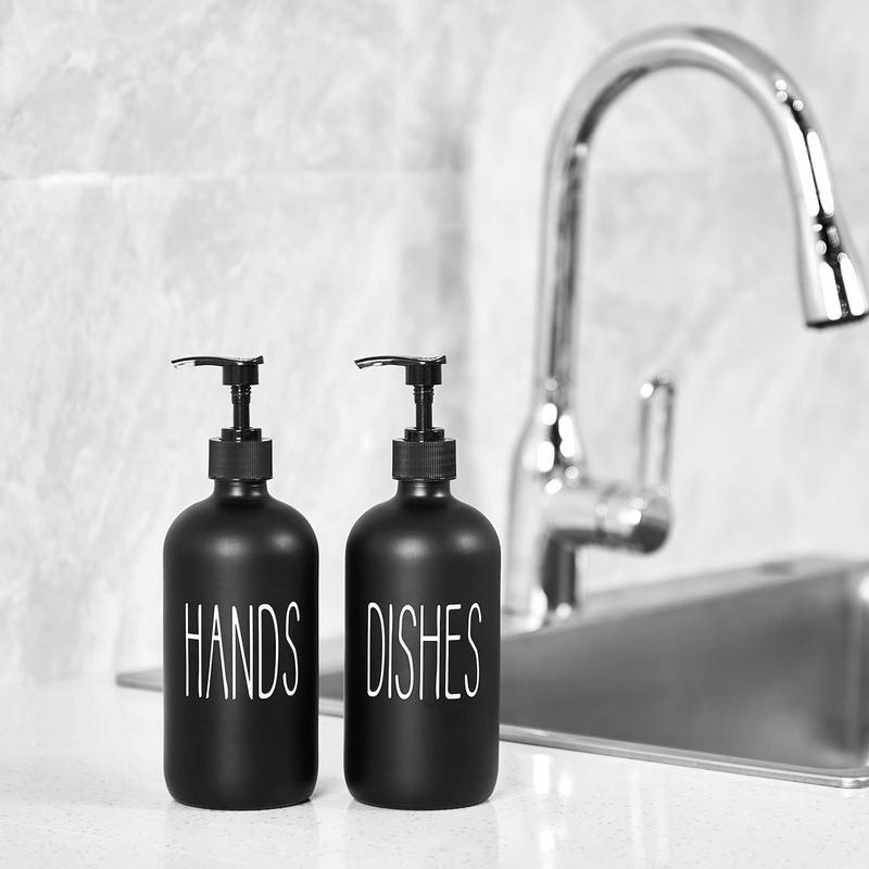 2 Pack Black 16 Oz Glass Soap Dispenser with Pumps, Premium Set for Sink and Farmhouse Decor - Hand & Dish Soap Dispensers