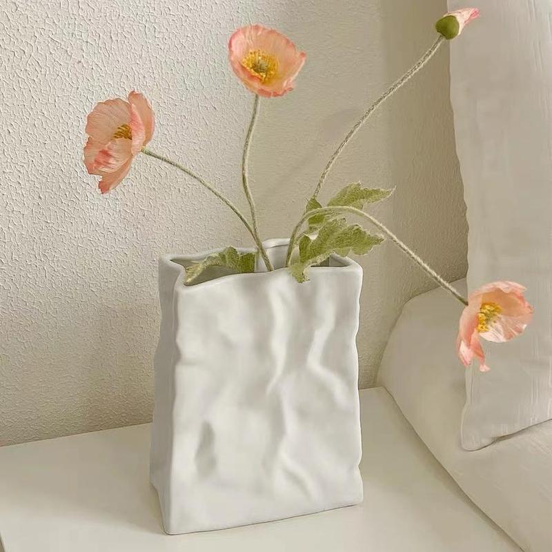 Faux Flower Vase, Modern Simple Pleated Paper Shaped Resin Vase, Home Decor Supplies for Living Room Bedroom Dining Room Office Balcony