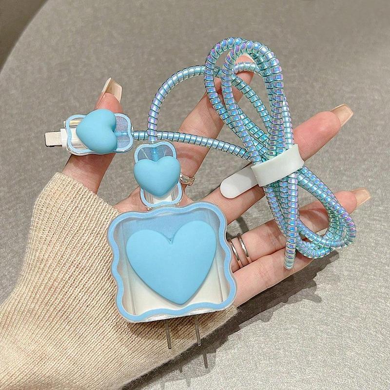 Heart Shaped Data Cable Storage Bag & Data Cable Protector Set, Storage Bag & Anti-breaking Data Cable & Charger Protector Set