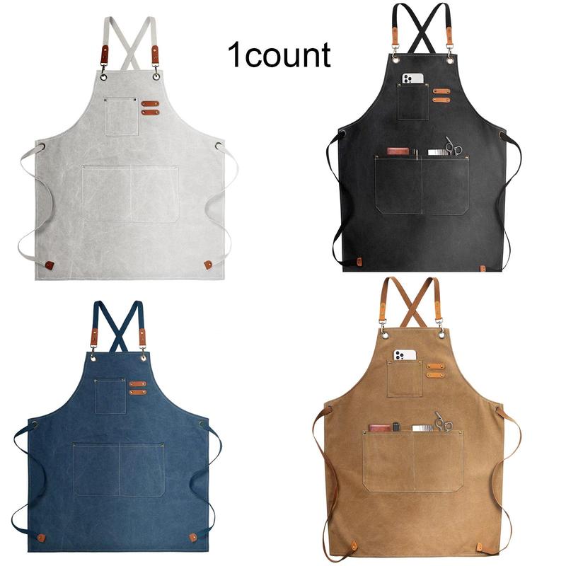 Canvas Apron with Pockets, 1 Count Reusable Oil-proof Waterproof Apron, Household Kitchen Cooking Apron for Baking BBQ, Kitchen Gadgets, Kitchen Accessories