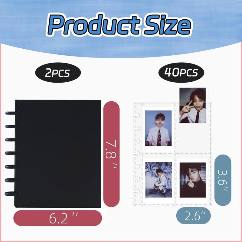 2 Pack K-Pop Photocard Binder, 40 Inner Page, 3-Inch Photo Card Holder Book, 2 x 20 inner pages, 2 x 80 pockets, display up to 320 photos, idol album, Black&White