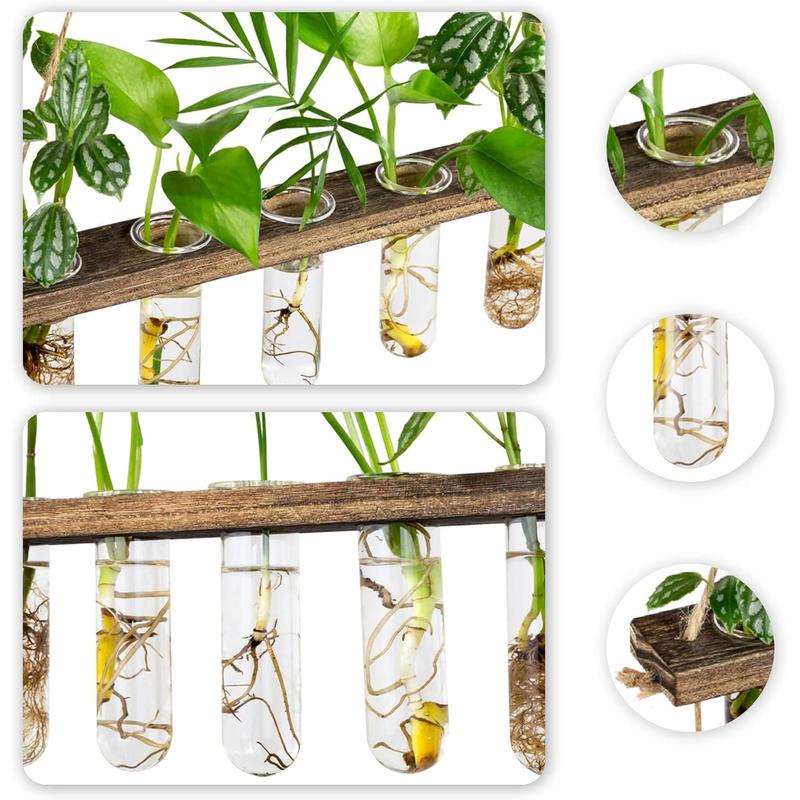 3 Tier Large Propagation Stations Wall Hanging  Terrarium with Wooden Stand, Retro Propagation Test Tube for Hydroponic   Flower, Propagator Home Office Patio Decor Gifts