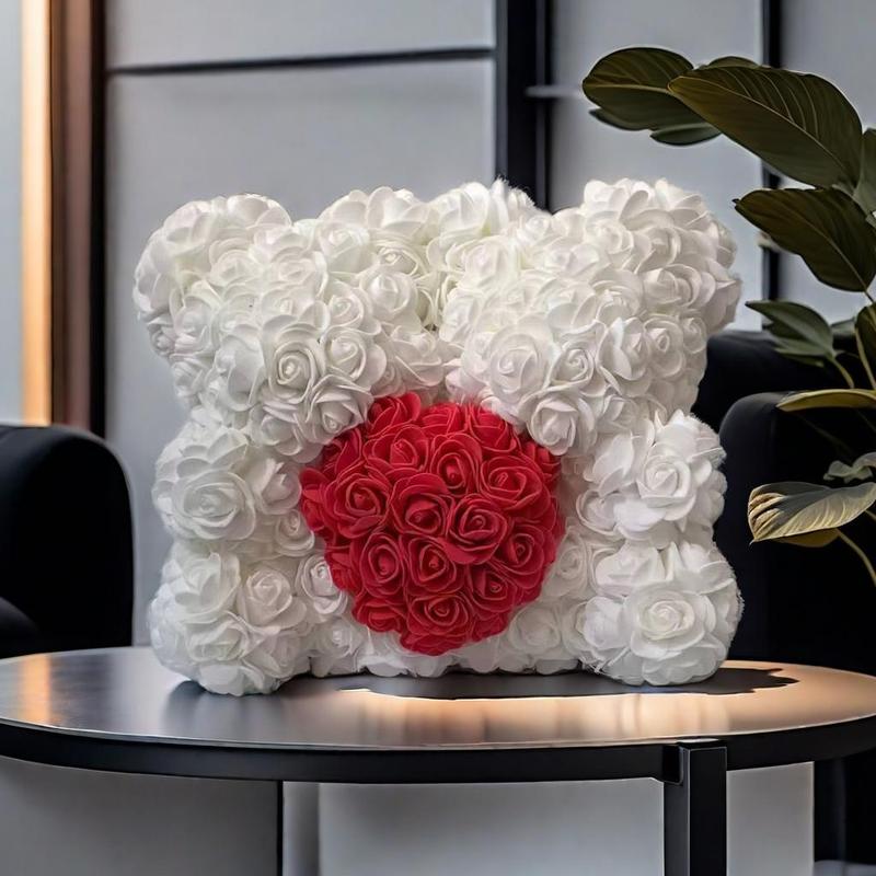 Artificial Flower Bear Decorative Gift, 1 Count Simulated Romantic Flower Bear Design Desktop Ornament, Party Decoration Supplies for Wedding Birthday Festival Valentine's Day