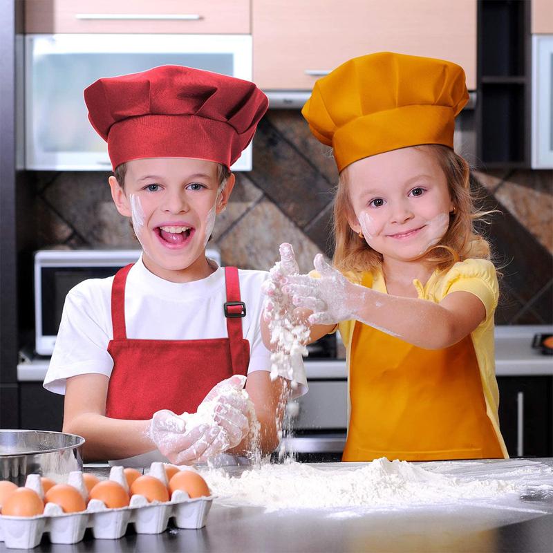 Child Craft Apron and Hat Set Solid Color Front Pocket Bib Apron + Elastic Band Cooking Cap