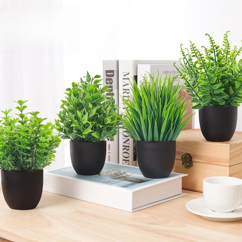 Artificial Potted Plant, 4 Counts set Fake Potted Plant, Faux Decorative Indoor Plant for Home Office Desktop Decor, Home Decor Supplies