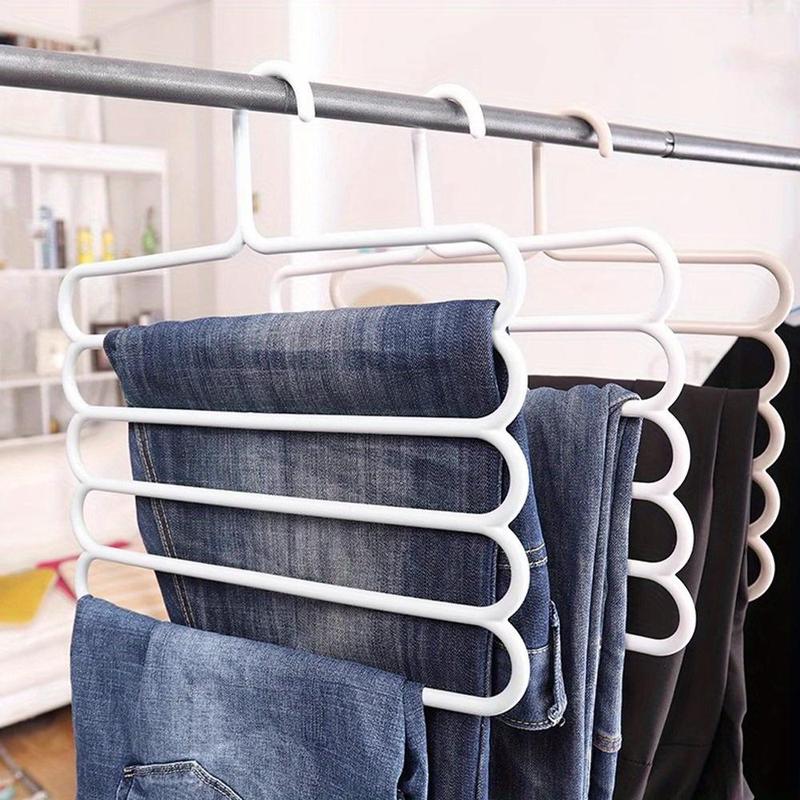 5 Layer Pants Hanger, 1 3 Counts Space Saving Durable Plastic Pants Hanger, Wardrobe Organizer for Jeans, Pants, Skirts and Scarves