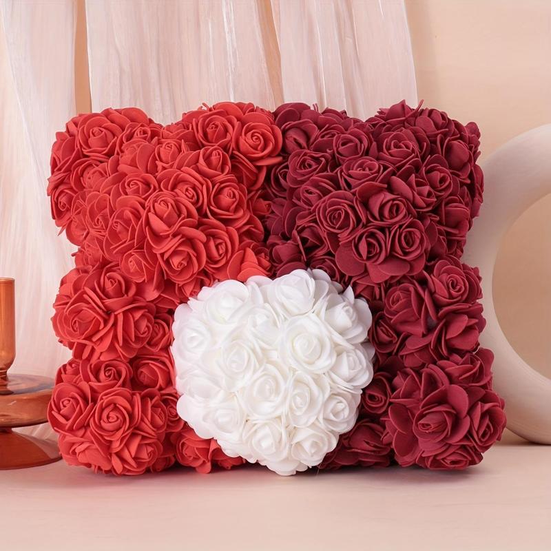 Artificial Flower Bear Decorative Gift, 1 Count Simulated Romantic Flower Bear Design Desktop Ornament, Party Decoration Supplies for Wedding Birthday Festival Valentine's Day