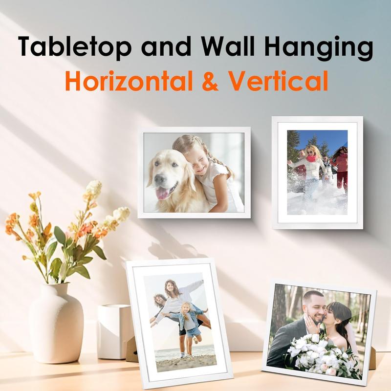 8x10 Picture Frame Set of 2, Photo Frame with HD Plexiglass, Display Pictures 5x7 with Mat or 8x10 Without Mat, White Picture Frames Collage for Tabletop or Wall Display