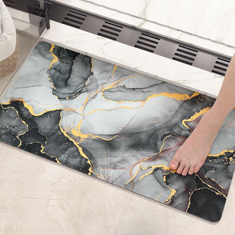 Anti-skip Bath Rugs Quick Dry-Non Slip, Ultra Thin, Fast Drying, Marble Bathroom Rug Small Bath Rug Bath Mats for Shower Super Absorbent Bathroom Runner Long Bathmat Leather Brush