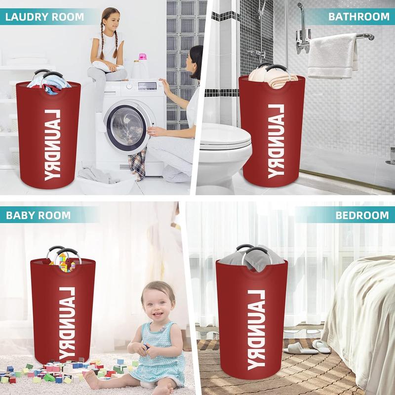 90L Large Laundry Basket, Laundry Hamper, Dirty Clothes Hamper for Laundry, Collapsible,  Laundry Baskets with  Protected Aluminum Handles for Laundry, Dorm, Family (Red)