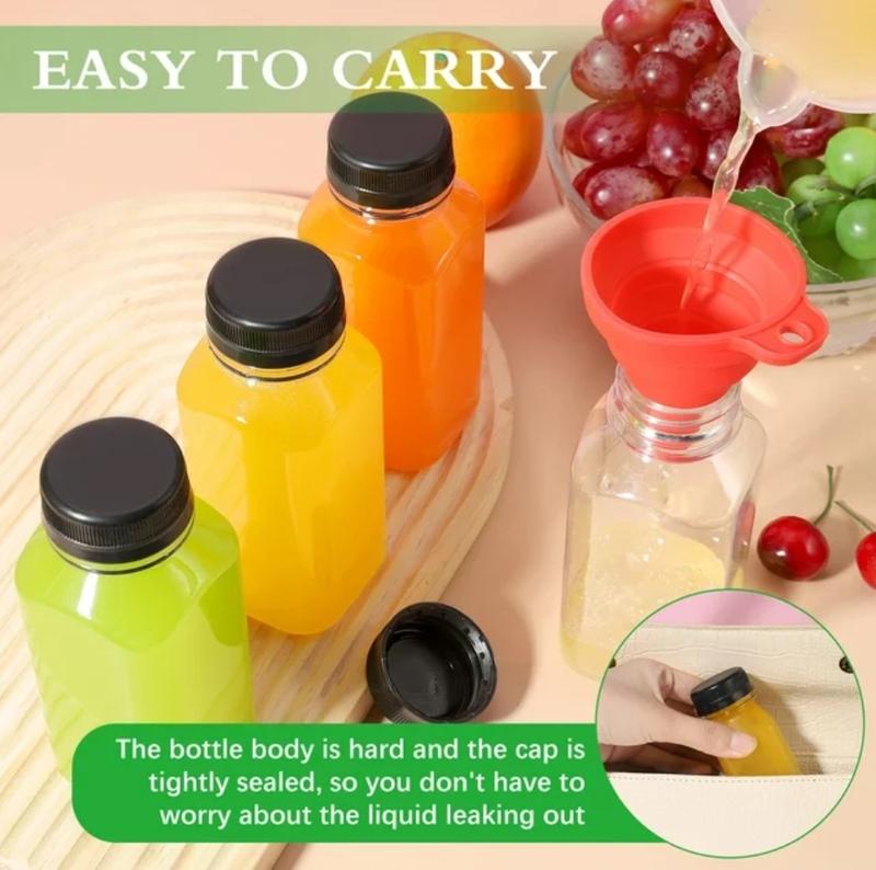 16Pcs 8oz Plastic Empty Juice Bottles with Lids, Reusable with Funnel and Brush, Clear Containers with Black Tamper Evident Caps