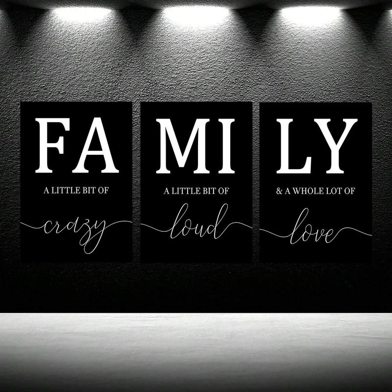 Family Letter Pattern Unframed Painting, 3 Counts set Minimalist Wall Art Poster, Wall Decor for Home Living Room Bedroom Dormitory