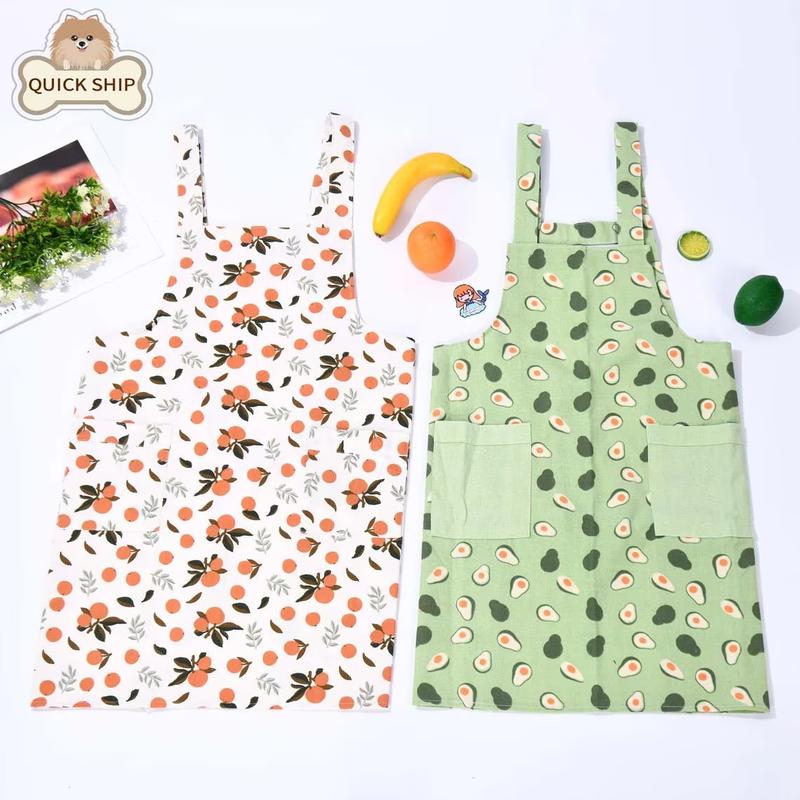 Orange Avocado Lemon Peach Linen Fruit Apron, Apron With Pockets, Garden Work Apron, Winter Apron Gift For Kitchen Cotton Adjustable