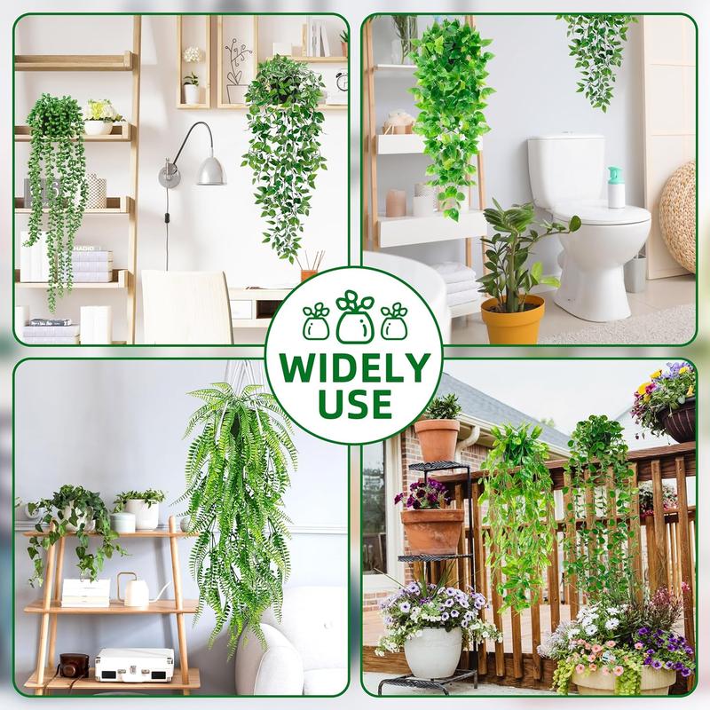 Artificial Hanging Plant, 6 Counts set Fake Potted Greenery Plant, Faux Eucalyptus Vine in Pot for Home  Garden Balcony Office Decor