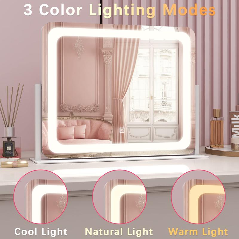 FENNIO Vanity Mirror with Lights, 360° Rotating Makeup Mirror, 3-Color Touch Dimmable, 22