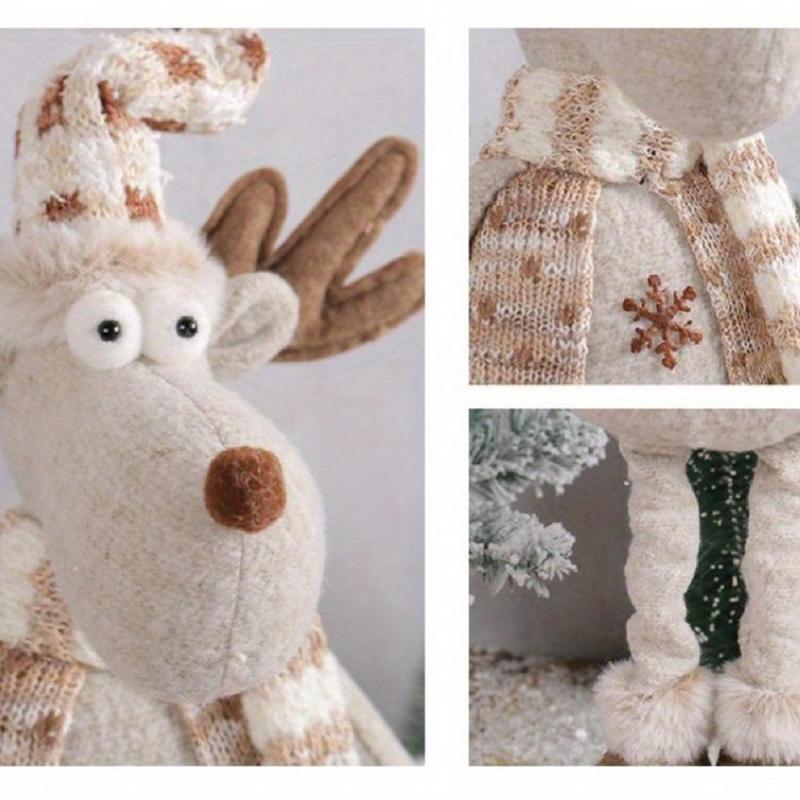 Christmas Snowman Reindeer Design Doll Ornament, 3 Counts set Cute Knitted Doll Decoration, Desktop Decoration for Home Living Room Bedroom