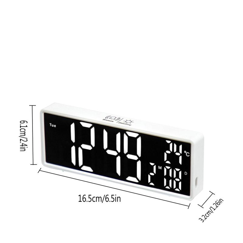 LED Digital Electronic Clock, USB Charging 3-level Adjustable Brightness Alarm Clock, Temperature Display Date Clock for Home Bedroom Decor