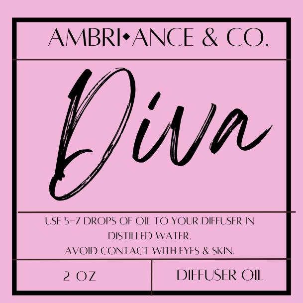 2oz Diva Scented Diffuser Oil for Home Fragrance -  Long-Lasting Scent- Phthalate-Free Fragrance- Home Decor Scent- Room Fragrance