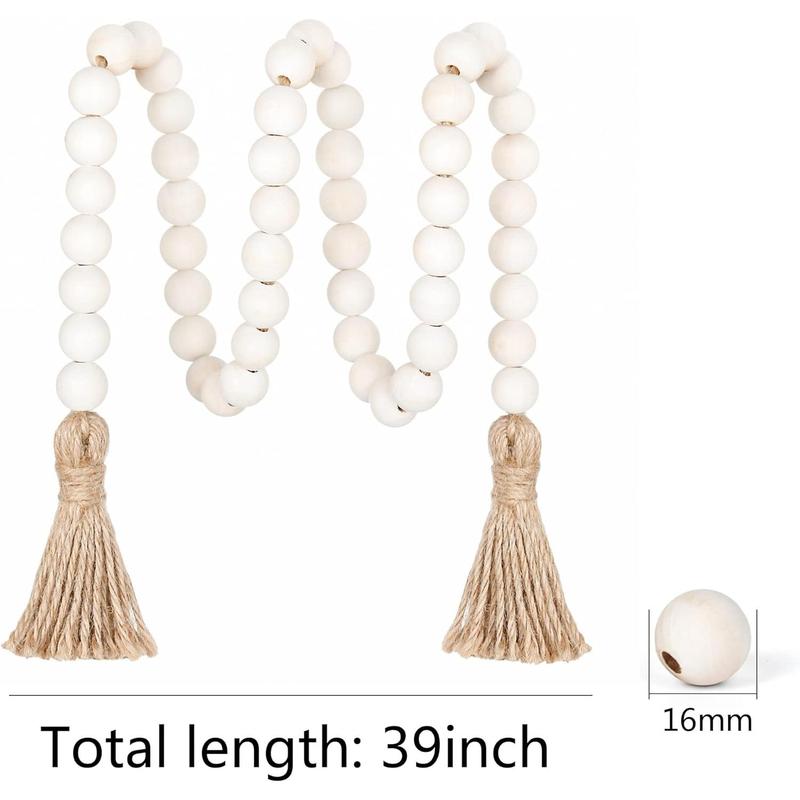 39in Wood Bead Garland Farmhouse with Tassels,Versatile Prayer Beads Boho Chic Wall Hanging Home Decor(Natural)