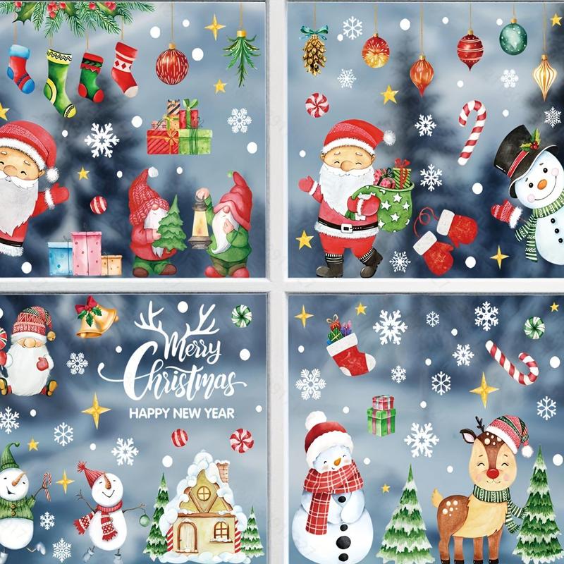 Christmas Themed Window Clings, 10 Sheets set Cartoon Pattern Window Decals, Winter Window Glass Decor for Home Party Holiday