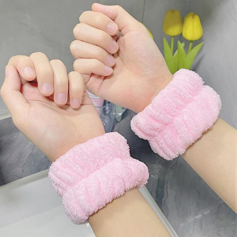 Reusable Wristband, 2pcs Soft Absorbent Face Washing Wristband, Bathroom Accessories for Girls & Women