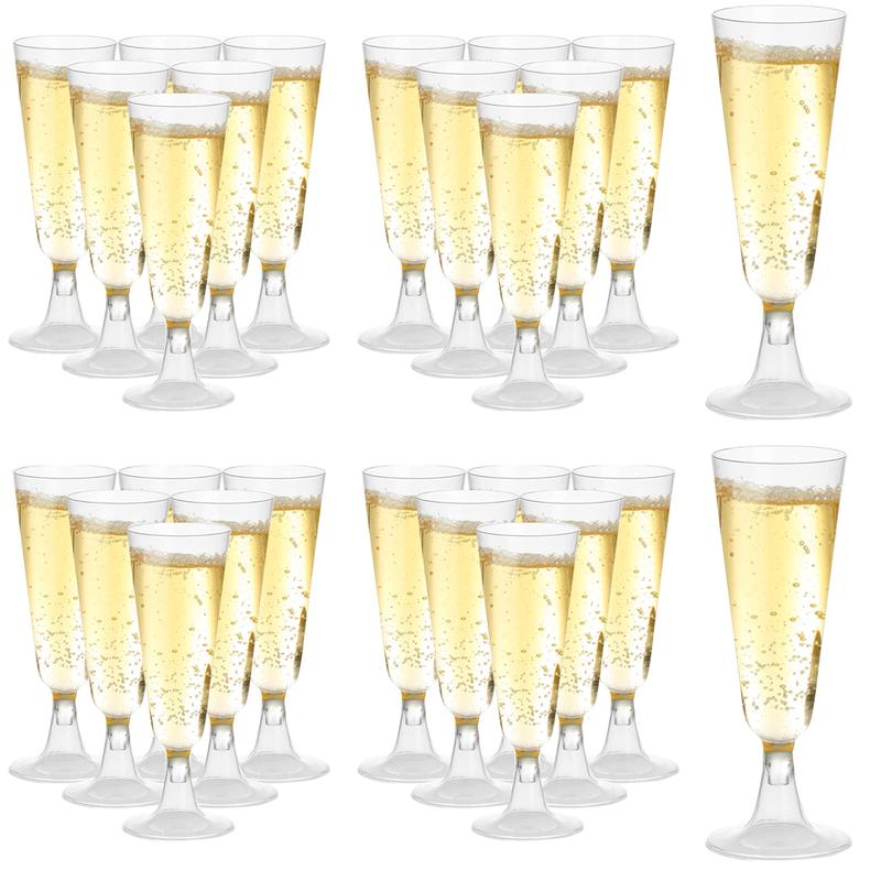 mwellewm 100 Pcs Plastic Champagne Flutes, Disposable Clear Champagne Glasses, 5oz Plastic Wine Glasses, Assemble Plastic Champagne Cups for Party Wedding Cocktail Cups