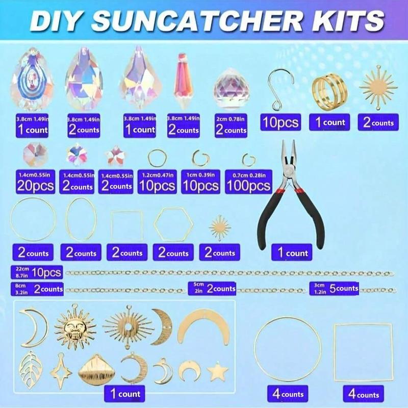 DIY Sun Catcher Kit, 1 Set Including Crystal Prism Pendant & Beading Wire & Chain & Hook, Decorative Hanging Decor for Window & Garden & Festival Decoration