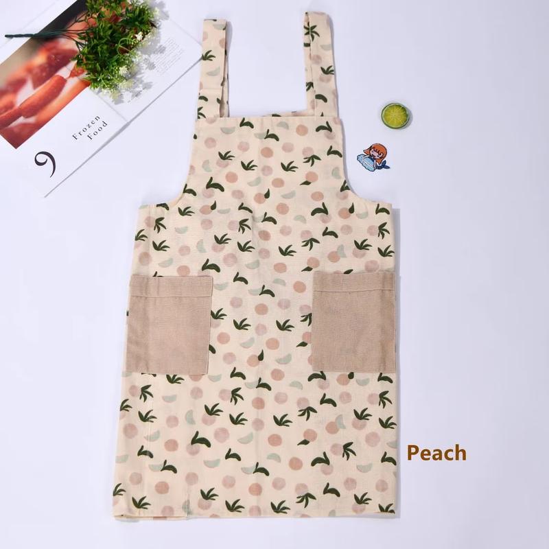 Orange Avocado Lemon Peach Linen Fruit Apron, Apron With Pockets, Garden Work Apron, Winter Apron Gift For Kitchen Cotton Adjustable