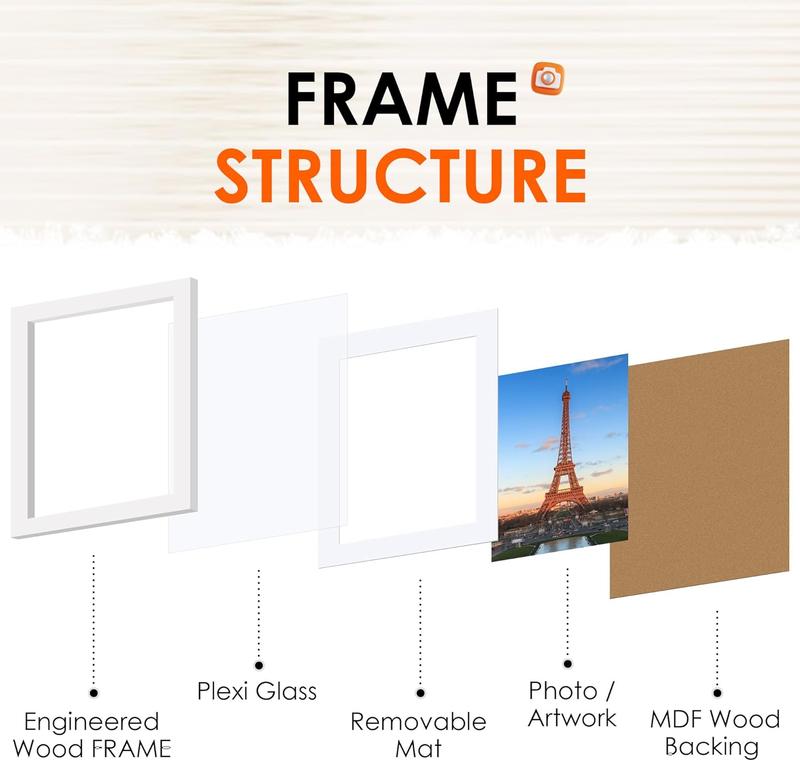 8x10 Picture Frame Set of 2, Photo Frame with HD Plexiglass, Display Pictures 5x7 with Mat or 8x10 Without Mat, White Picture Frames Collage for Tabletop or Wall Display